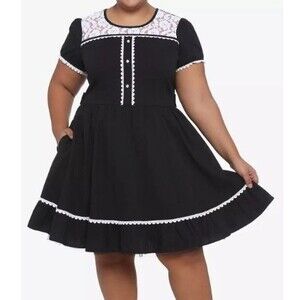 Hot Topic Goth Lolita Black & White Lace Panel Dress Plus Size 26 3XL